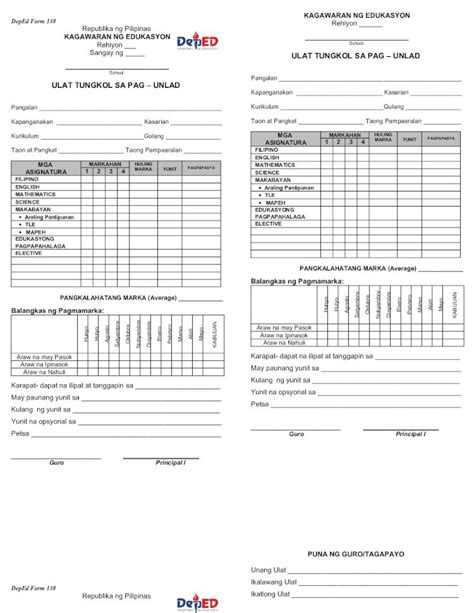 deped report card template pdf